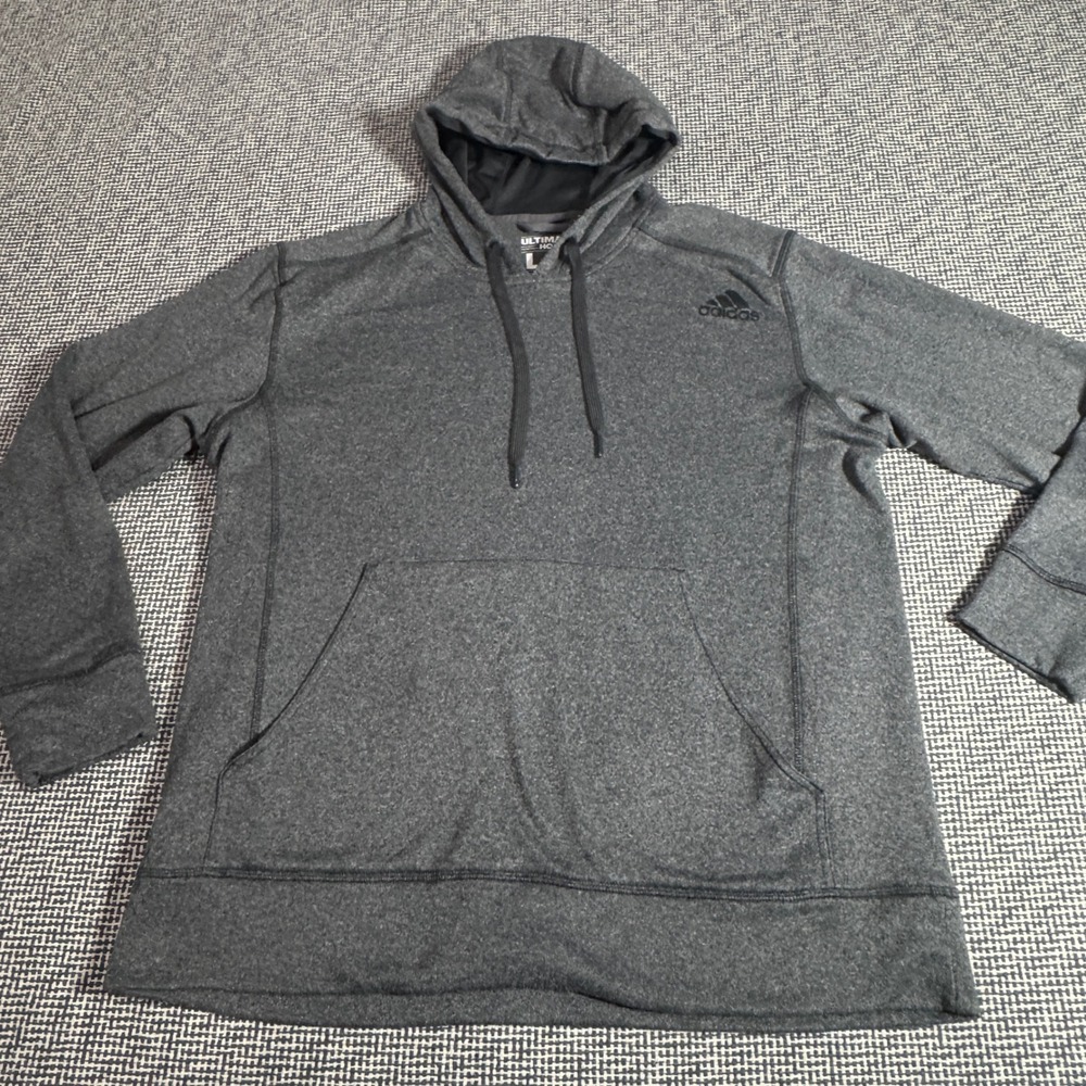 Adidas Ultimate Hoodie Mens Large Gray Climawarm Pullover Sweatshirt Heather